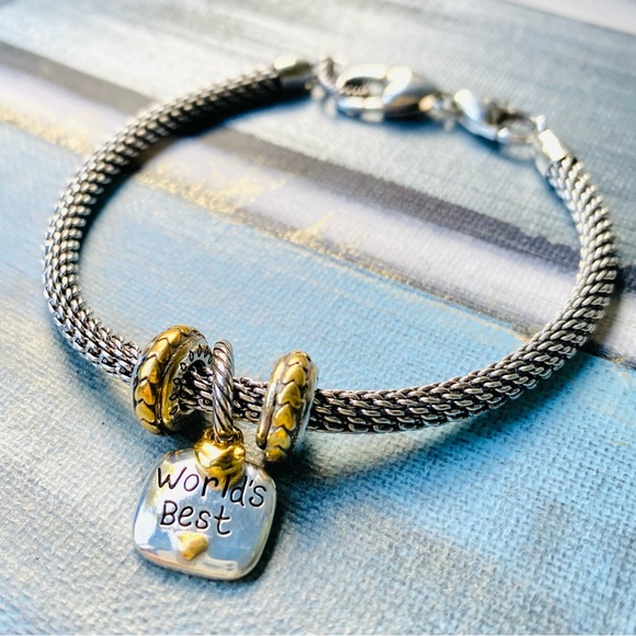 Brighton Jewelry - NWOT BRIGHTON "World's Best Grandma" Silver & Gold Two-Tone Charm Bracelet 8.25